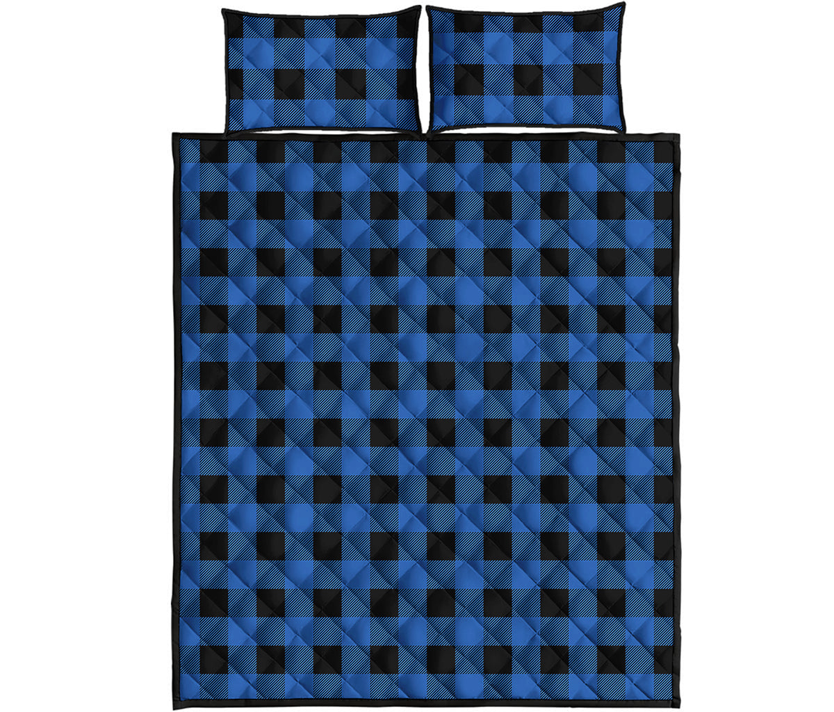 Blue And Black Buffalo Plaid Print Quilt Bed Set