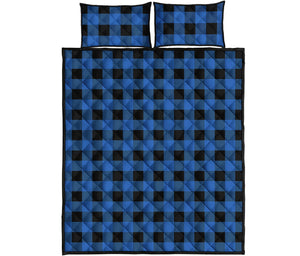 Blue And Black Buffalo Plaid Print Quilt Bed Set