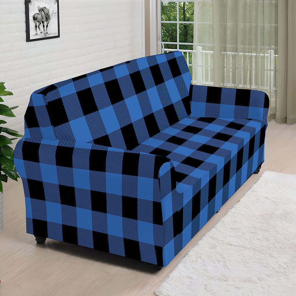 Blue And Black Buffalo Plaid Print Sofa Cover