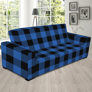 Blue And Black Buffalo Plaid Print Sofa Slipcover