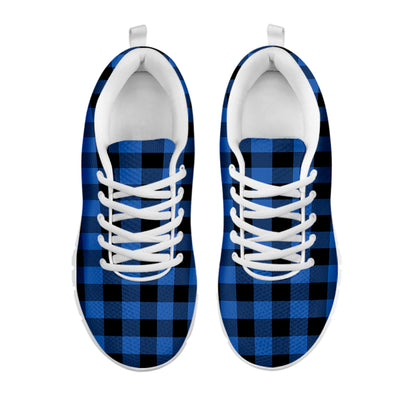 Blue And Black Buffalo Plaid Print White Sneakers