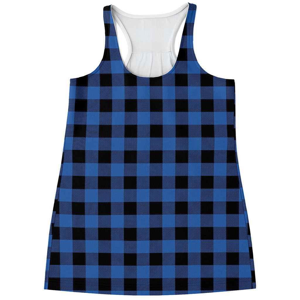 Blue And Black Buffalo Plaid Print Women's Racerback Tank Top