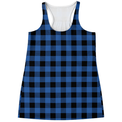 Blue And Black Buffalo Plaid Print Women's Racerback Tank Top