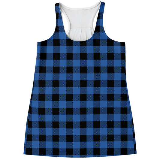 Blue And Black Buffalo Plaid Print Women's Racerback Tank Top