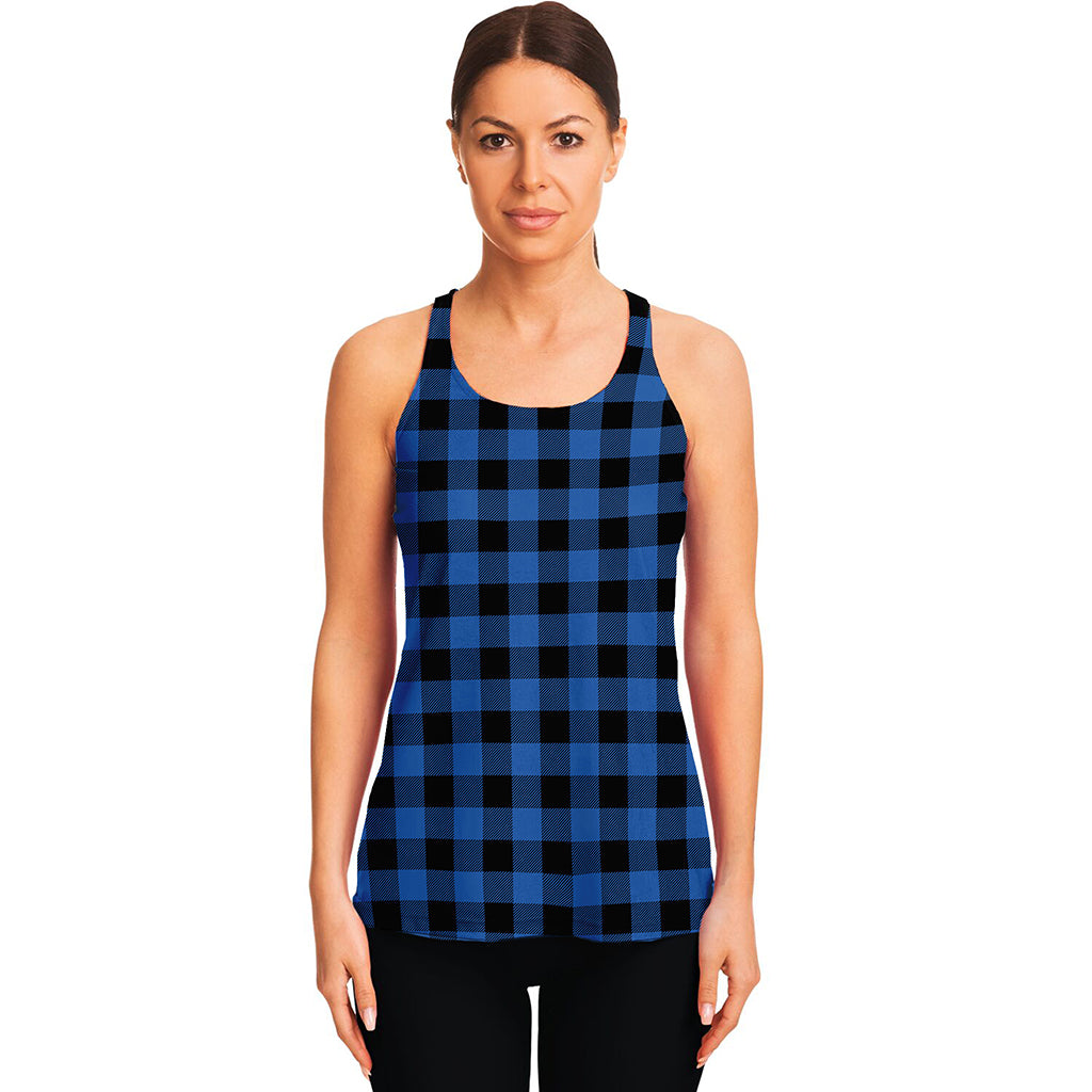Blue And Black Buffalo Plaid Print Women's Racerback Tank Top