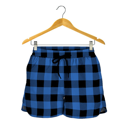 Blue And Black Buffalo Plaid Print Women's Shorts