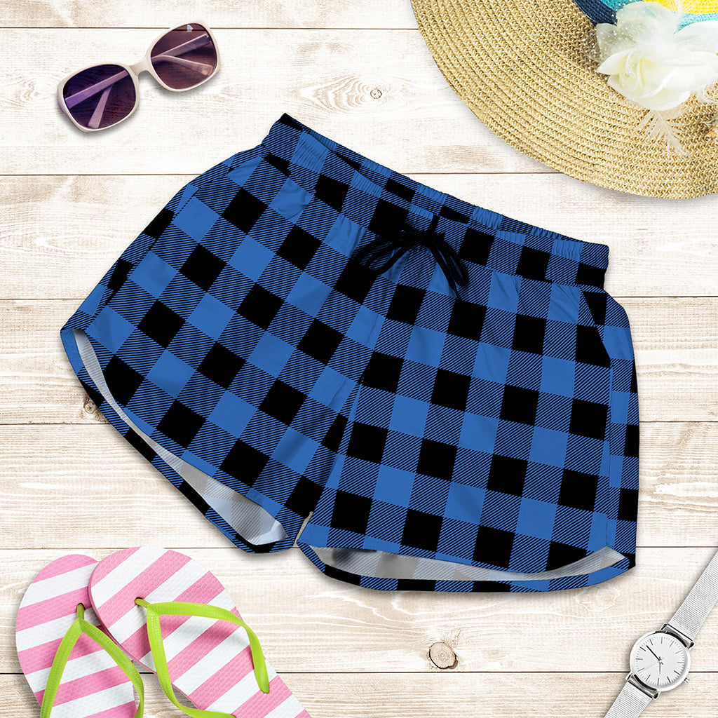Blue And Black Buffalo Plaid Print Women's Shorts