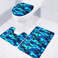 Blue And Black Camouflage Print 3 Piece Bath Mat Set