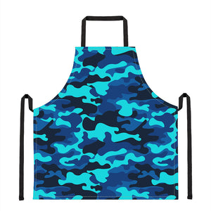 Blue And Black Camouflage Print Apron