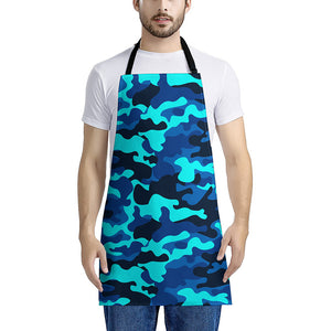 Blue And Black Camouflage Print Apron