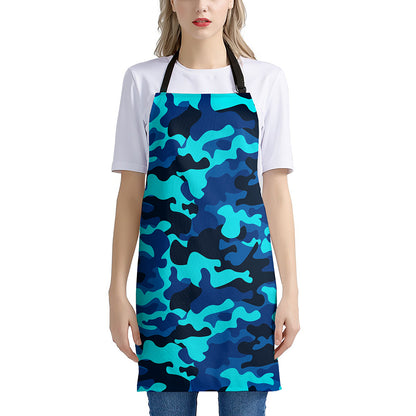 Blue And Black Camouflage Print Apron
