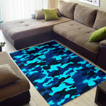 Blue And Black Camouflage Print Area Rug GearFrost