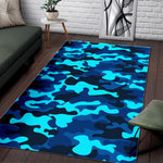 Blue And Black Camouflage Print Area Rug GearFrost