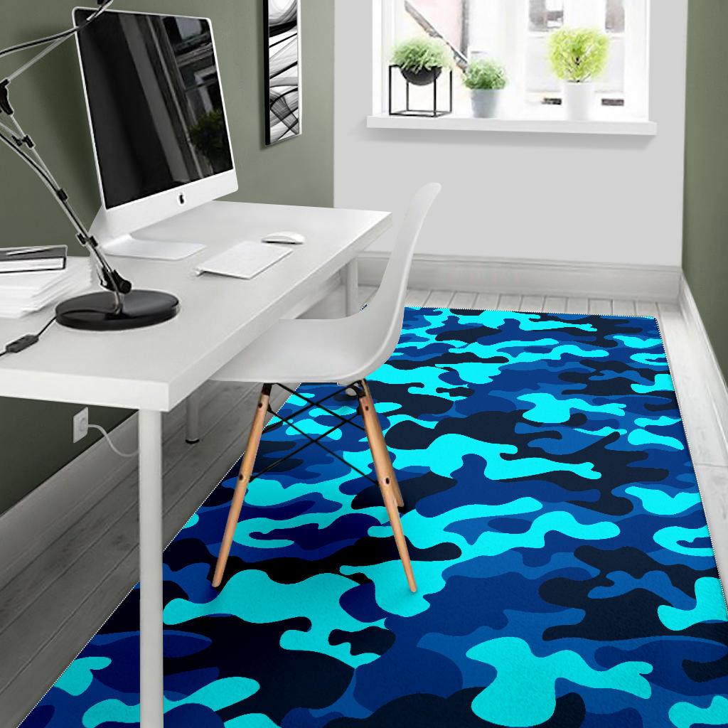 Blue And Black Camouflage Print Area Rug GearFrost