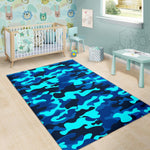 Blue And Black Camouflage Print Area Rug GearFrost