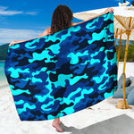 Blue And Black Camouflage Print Beach Sarong Wrap