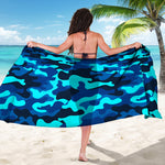 Blue And Black Camouflage Print Beach Sarong Wrap