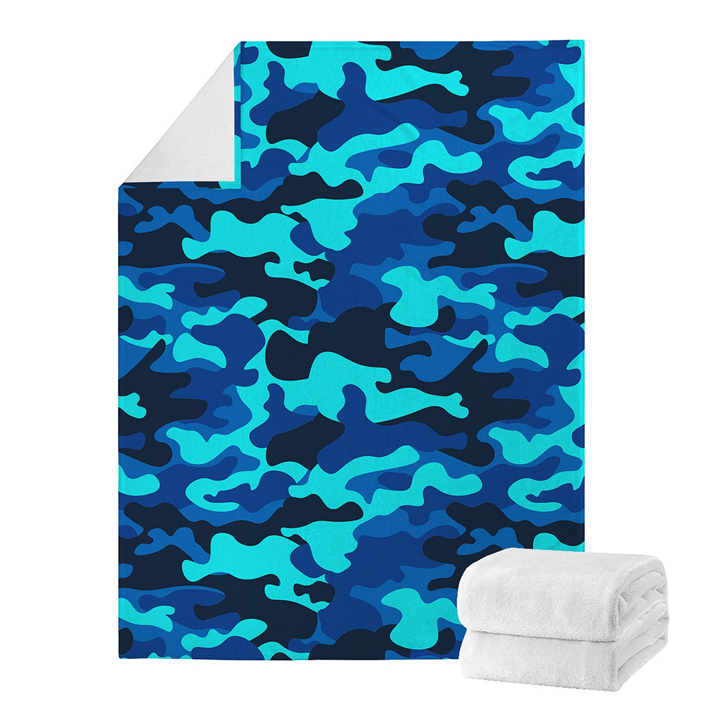 Blue And Black Camouflage Print Blanket