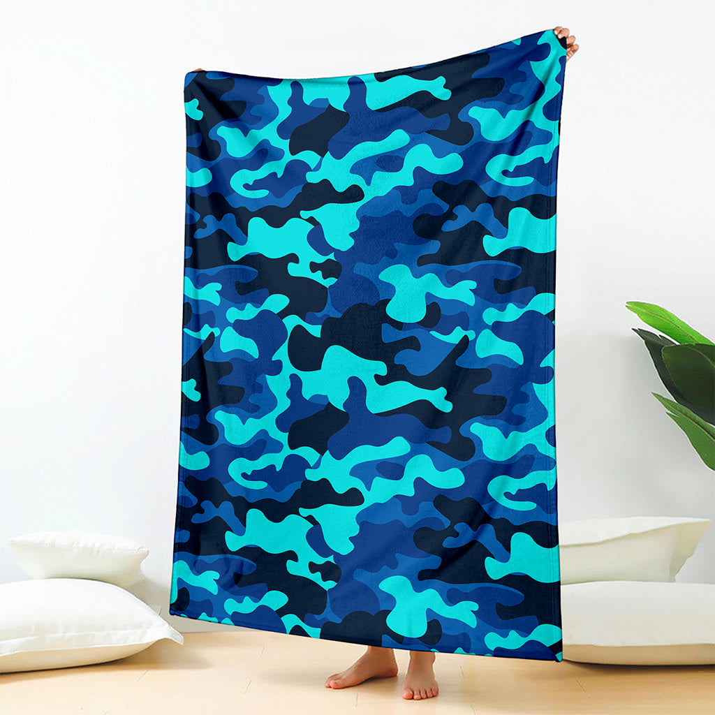 Blue And Black Camouflage Print Blanket