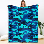 Blue And Black Camouflage Print Blanket