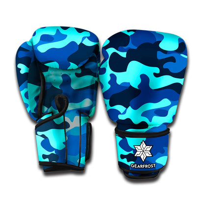 Blue And Black Camouflage Print Boxing Gloves