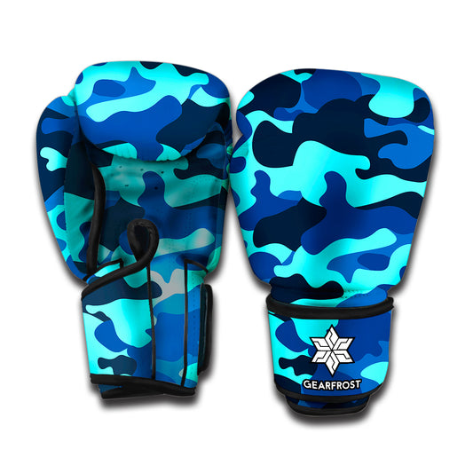 Blue And Black Camouflage Print Boxing Gloves