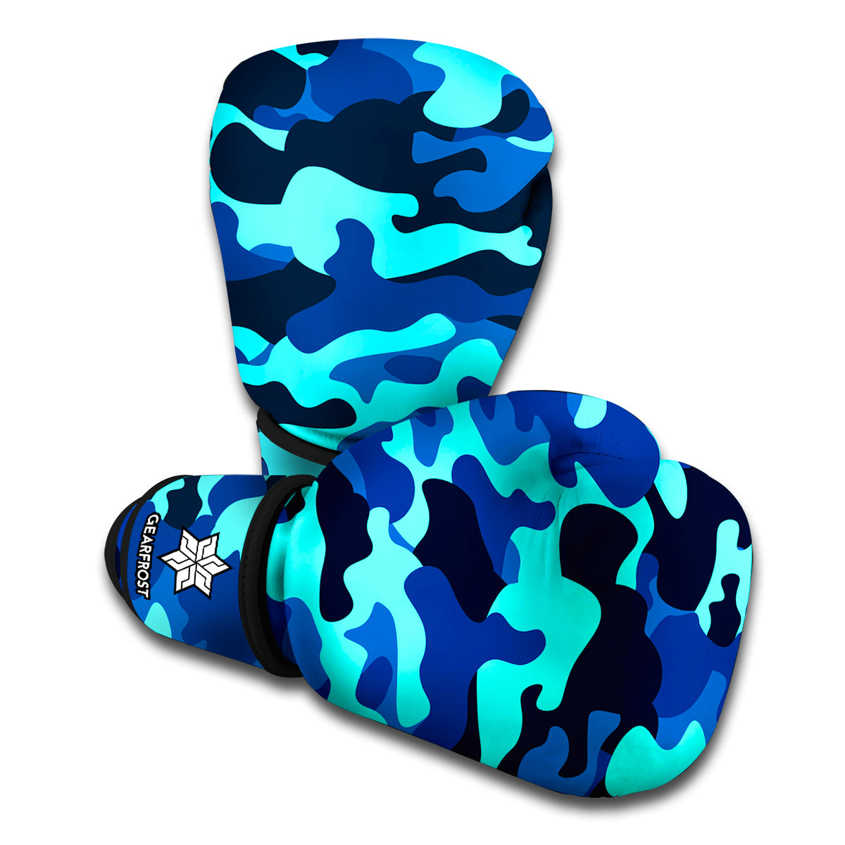 Blue And Black Camouflage Print Boxing Gloves