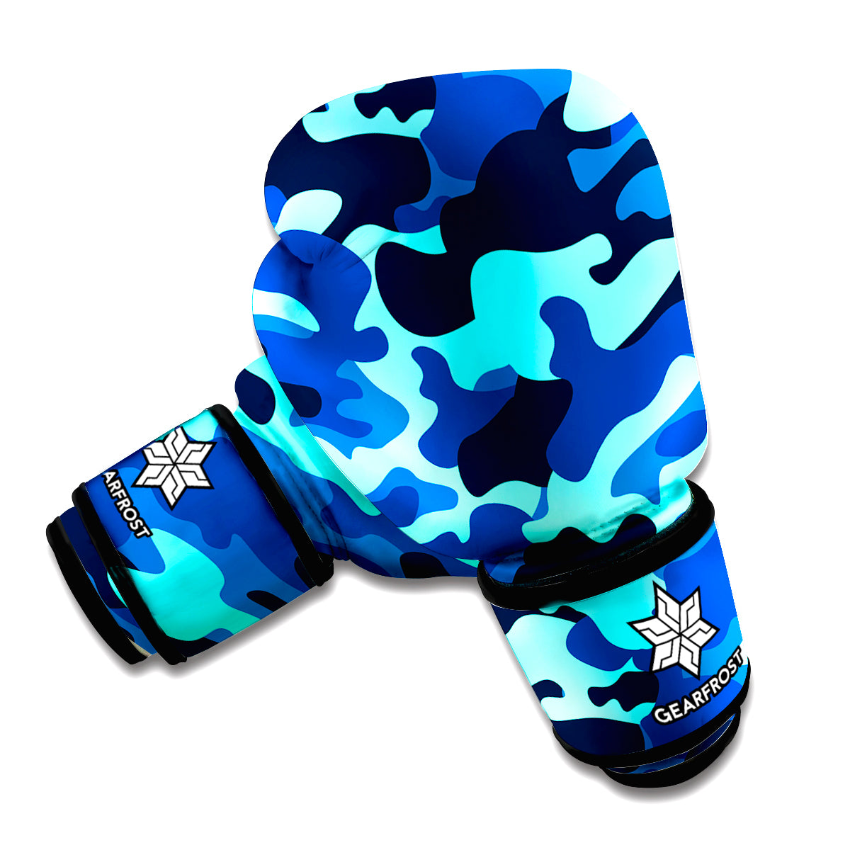 Blue And Black Camouflage Print Boxing Gloves