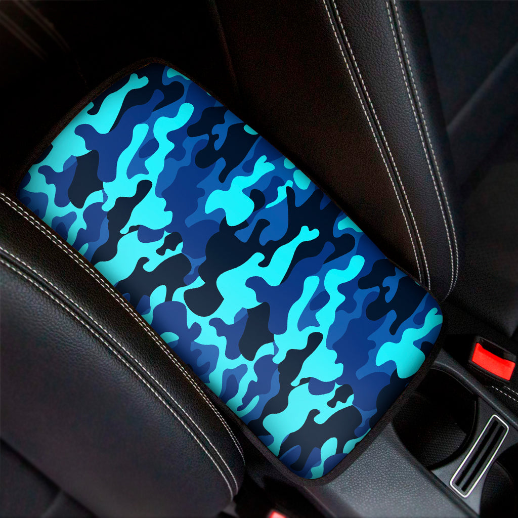 Blue And Black Camouflage Print Car Center Console Cover
