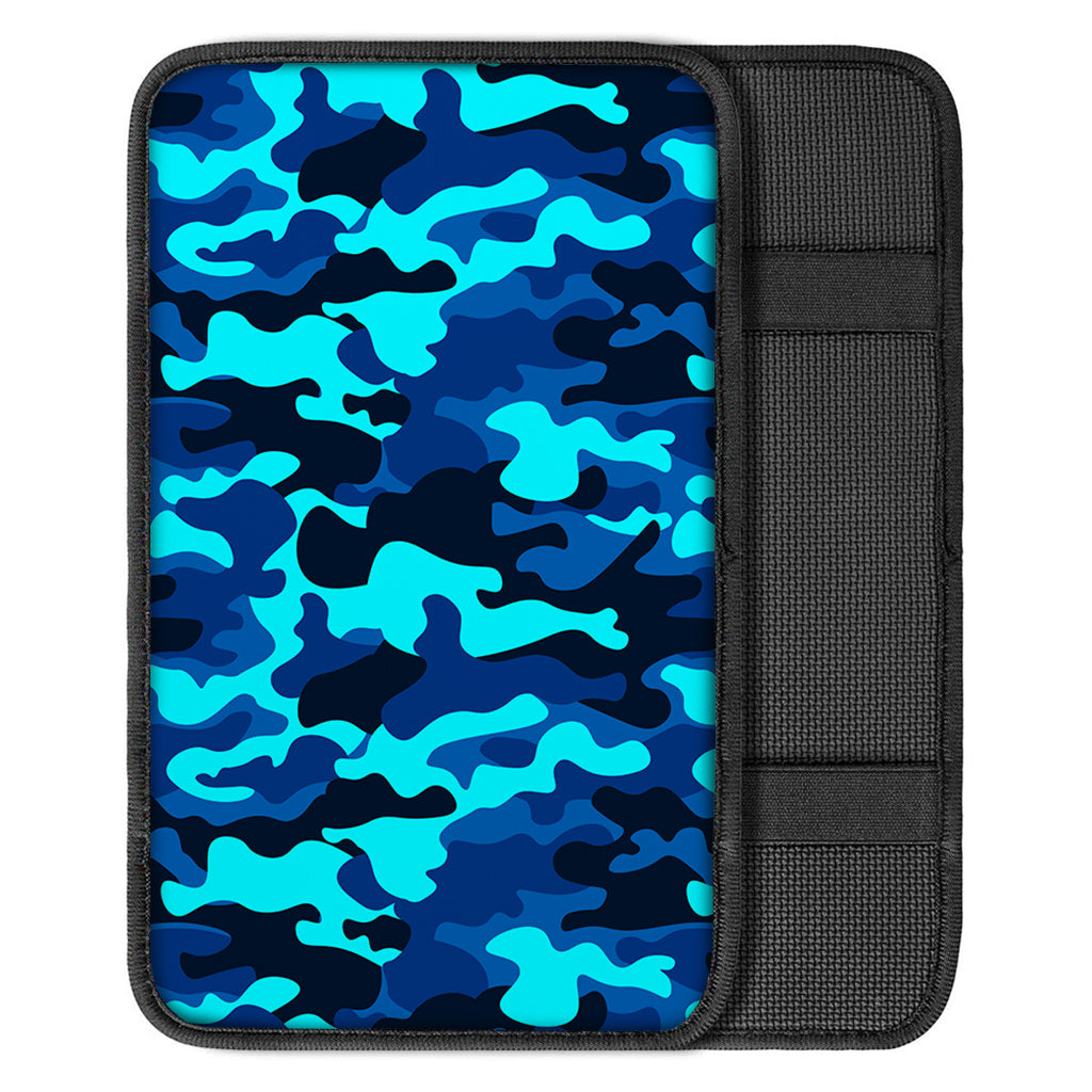Blue And Black Camouflage Print Car Center Console Cover
