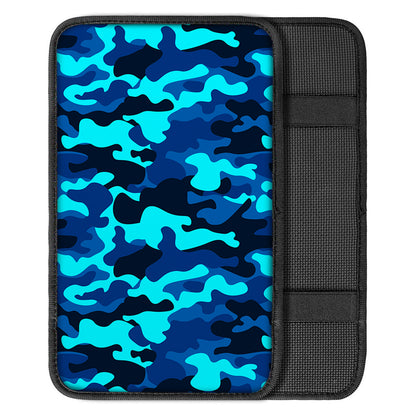 Blue And Black Camouflage Print Car Center Console Cover