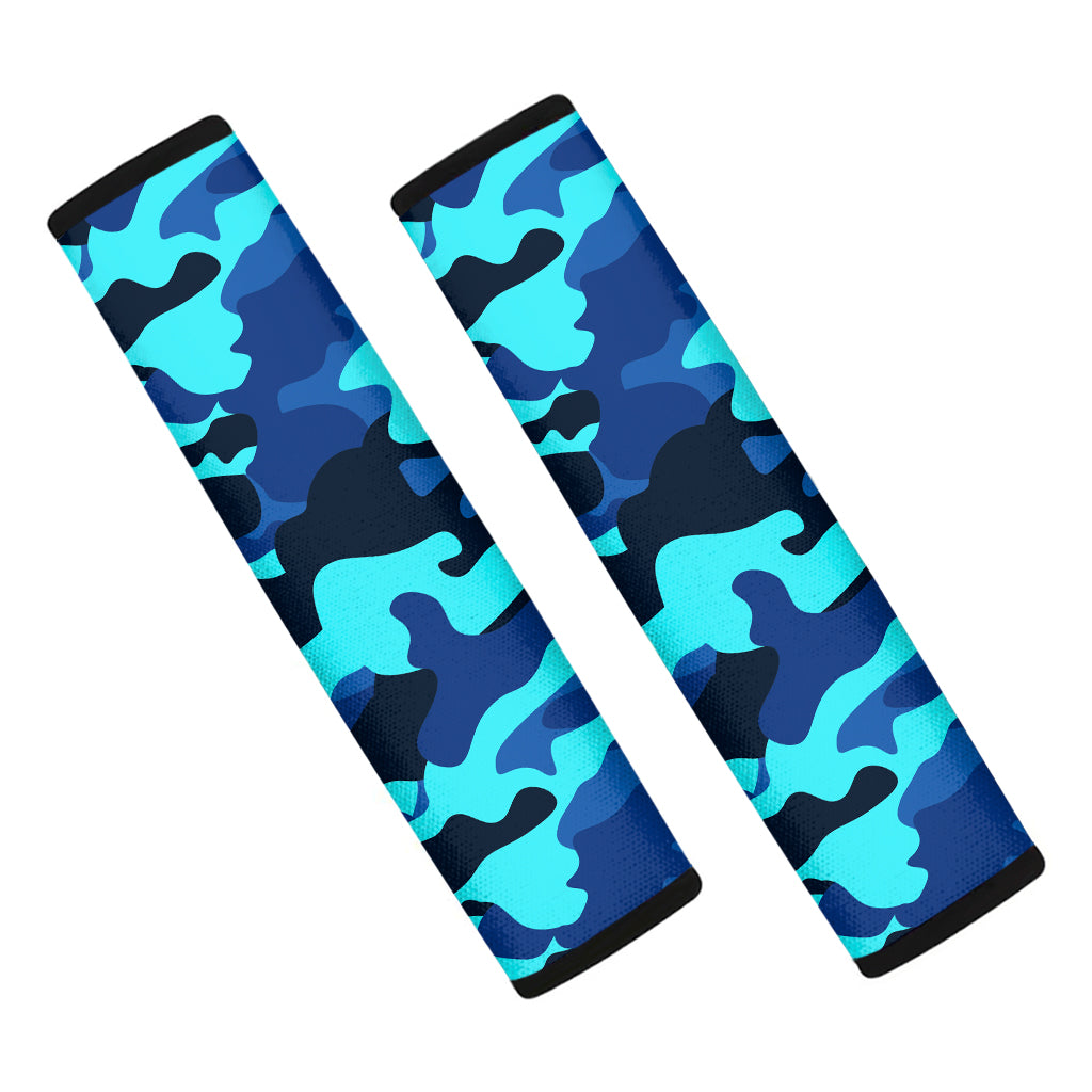 Blue And Black Camouflage Print Car Seat Belt Covers