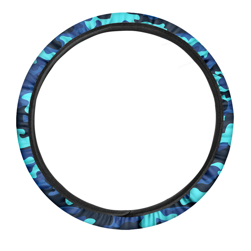 Blue And Black Camouflage Print Car Steering Wheel Cover