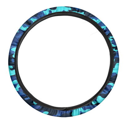 Blue And Black Camouflage Print Car Steering Wheel Cover