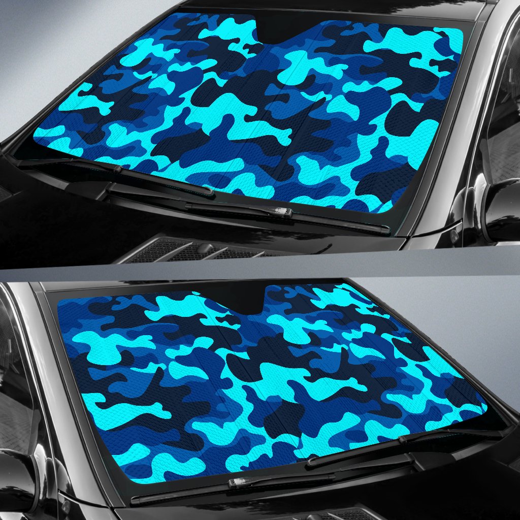 Blue And Black Camouflage Print Car Sun Shade GearFrost