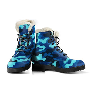 Blue And Black Camouflage Print Comfy Boots GearFrost