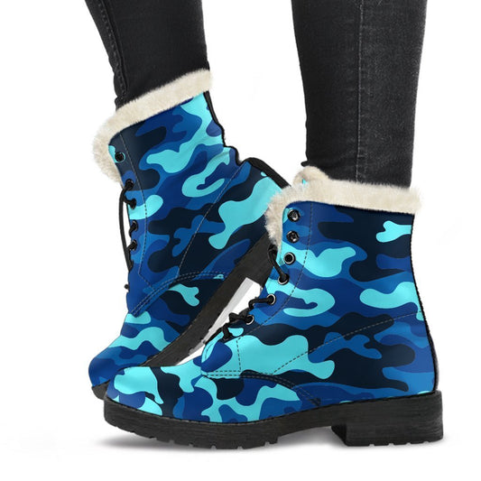 Blue And Black Camouflage Print Comfy Boots GearFrost
