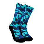 Blue And Black Camouflage Print Crew Socks