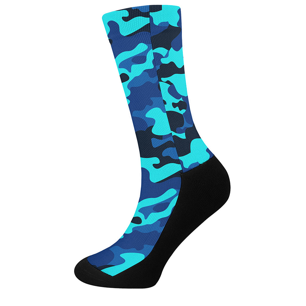 Blue And Black Camouflage Print Crew Socks
