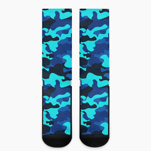 Blue And Black Camouflage Print Crew Socks