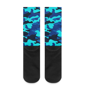 Blue And Black Camouflage Print Crew Socks