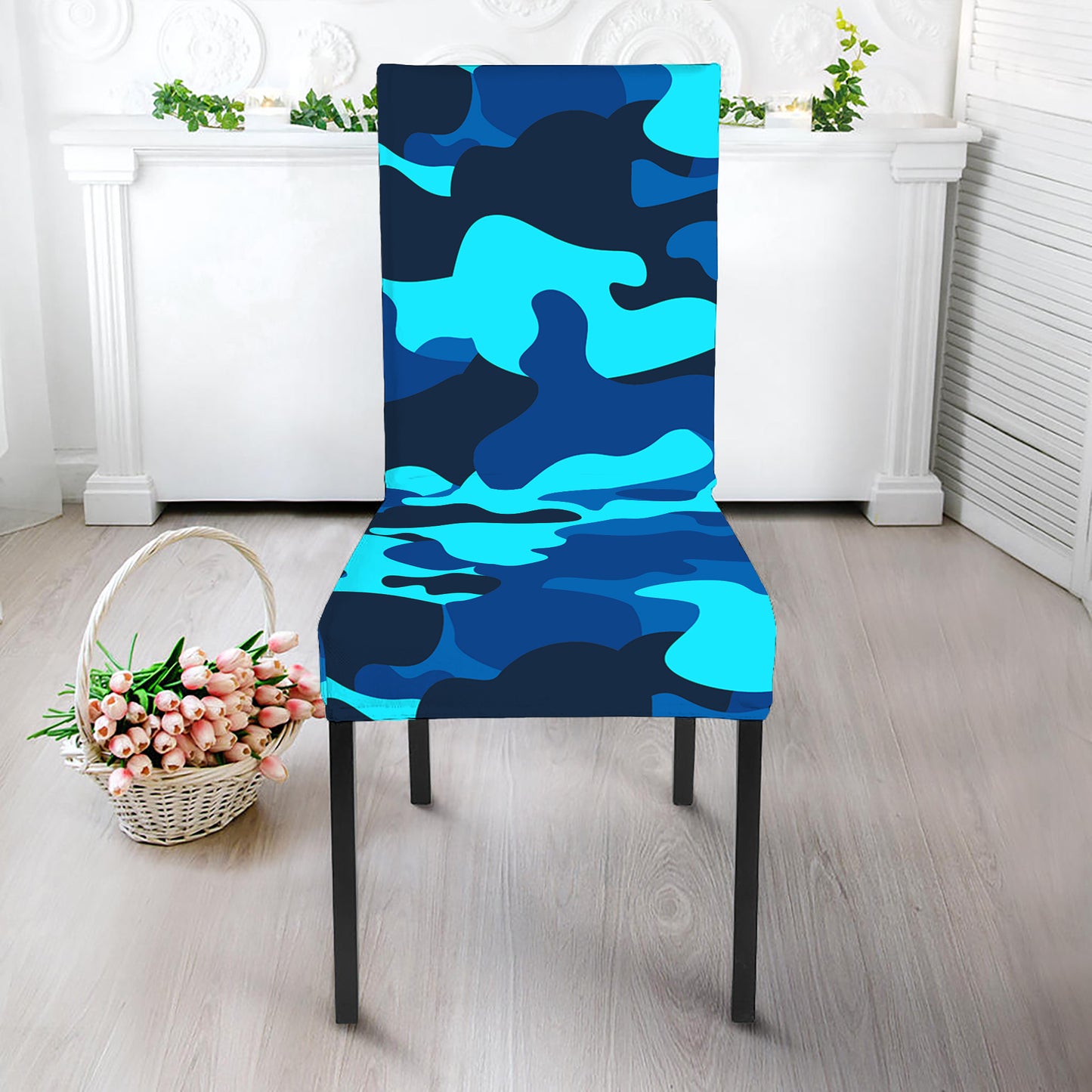 Blue And Black Camouflage Print Dining Chair Slipcover