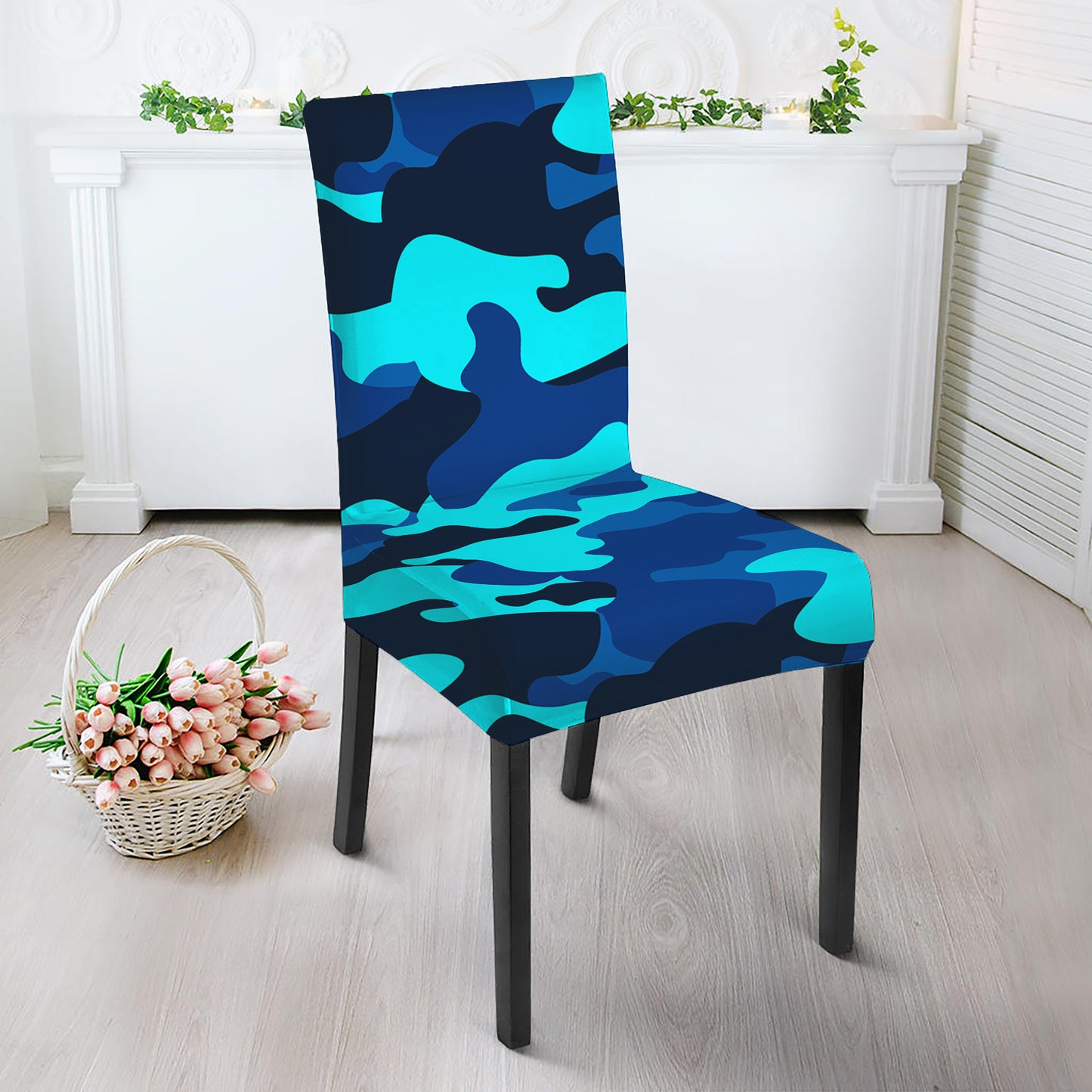 Blue And Black Camouflage Print Dining Chair Slipcover