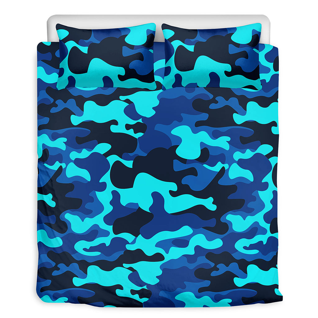 Blue And Black Camouflage Print Duvet Cover Bedding Set