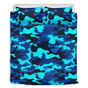 Blue And Black Camouflage Print Duvet Cover Bedding Set