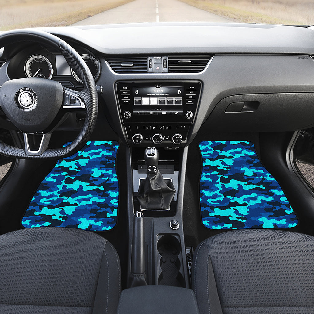 Blue And Black Camouflage Print Front and Back Car Floor Mats