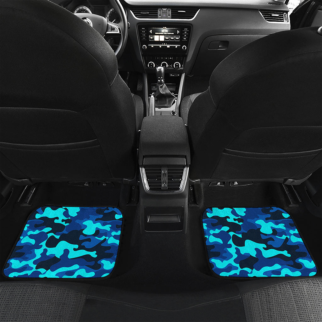 Blue And Black Camouflage Print Front and Back Car Floor Mats