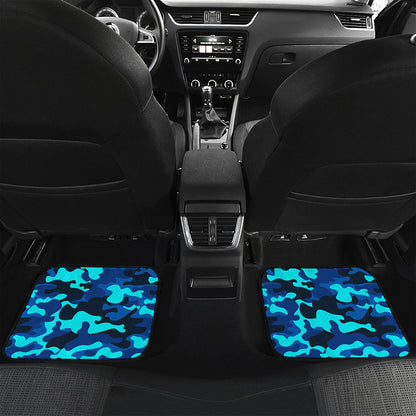 Blue And Black Camouflage Print Front and Back Car Floor Mats
