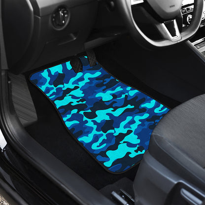 Blue And Black Camouflage Print Front and Back Car Floor Mats