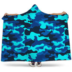 Blue And Black Camouflage Print Hooded Blanket